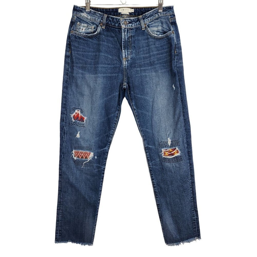 MM Vintage Gigi Crop Boyfriend‎ Jean Womens 28 Distressed Patchwork Raw Hem